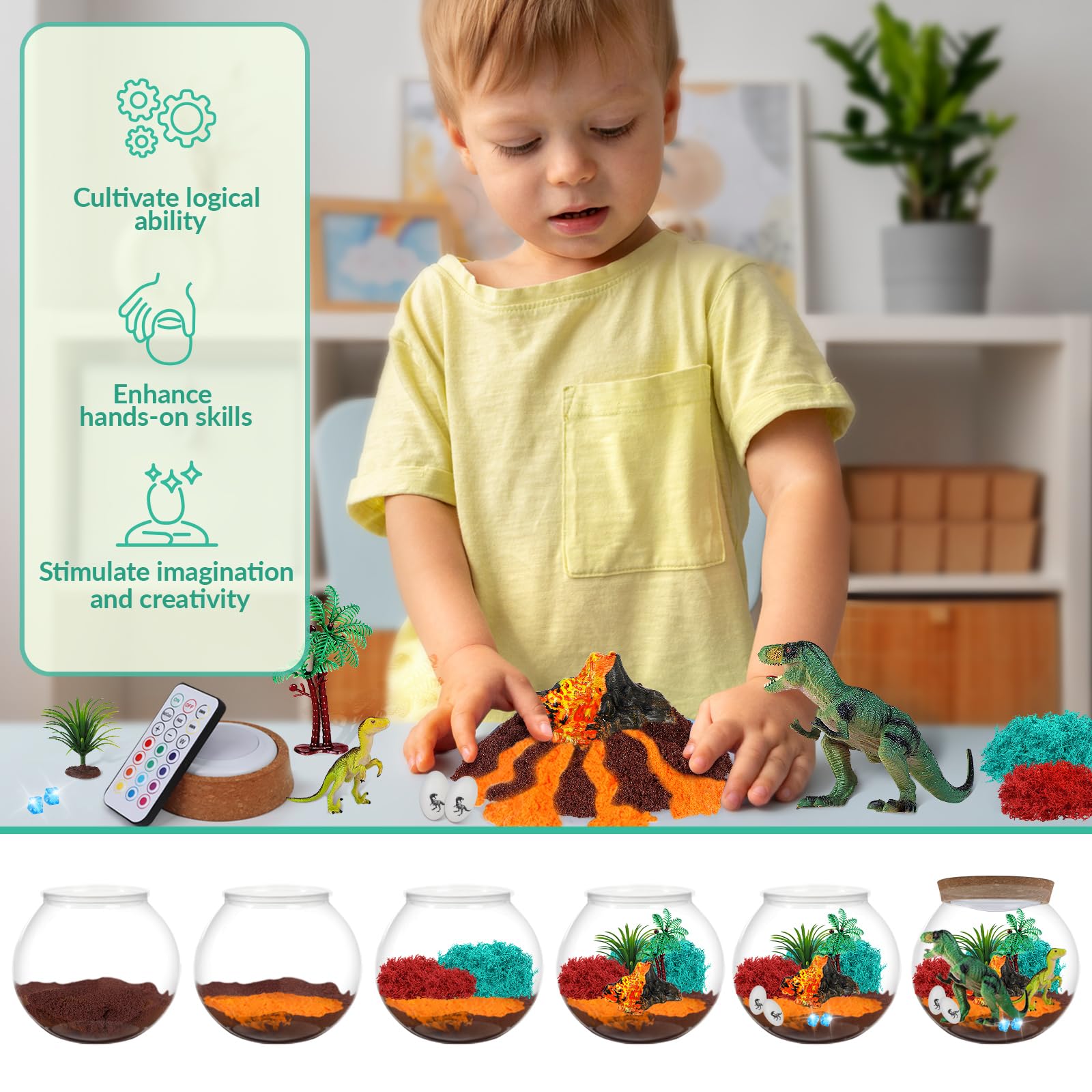 RONSTONE dinosaur terrarium safe materials emphasize non-toxic eco-friendly play.