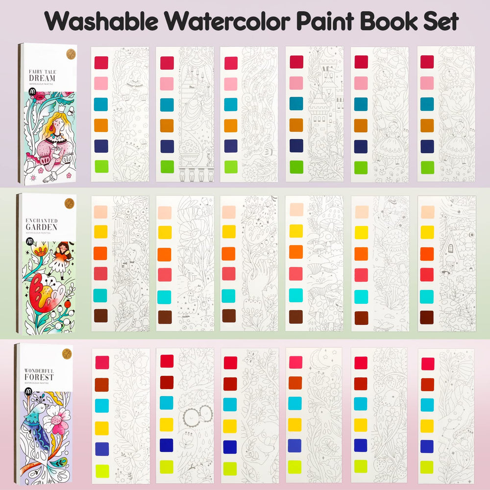 ROOCHKD three-theme watercolor coloring book covers showcase imaginative story-inspired art