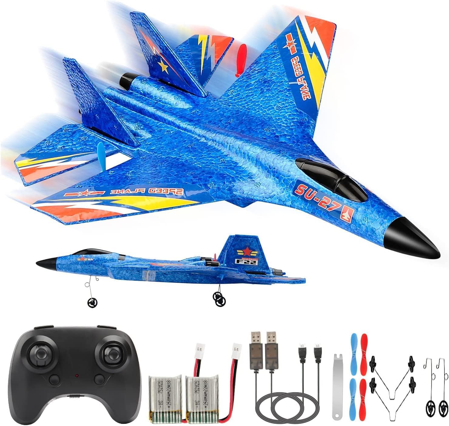 RoofWorld Gravity Gliders SU27 front view highlighting beginner-friendly fighter-inspired design.