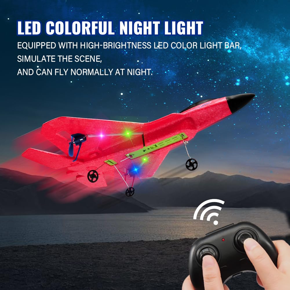 RoofWorld red RC plane F-22 LED lights support night flying and visual appeal.