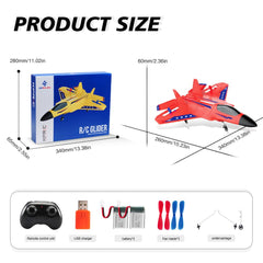RoofWorld red RC plane F-22 side view highlights compact size for outdoor play.