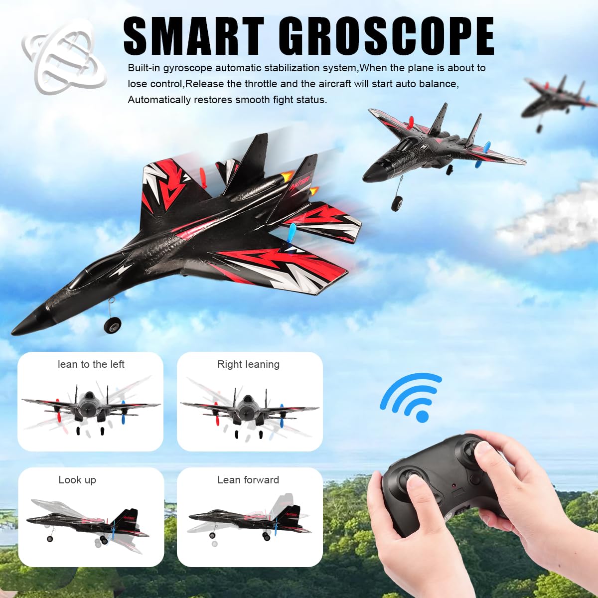 RoofWorld SU27 RC airplane EPP foam body offers light yet durable handling.