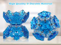 RoomyRoc crystal blue sphere demonstrates tactile, click-driven play during desk breaks.