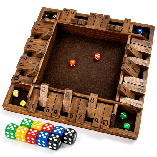 ropoda 14-inch Shut The Box Game cover with vintage wooden design for family play