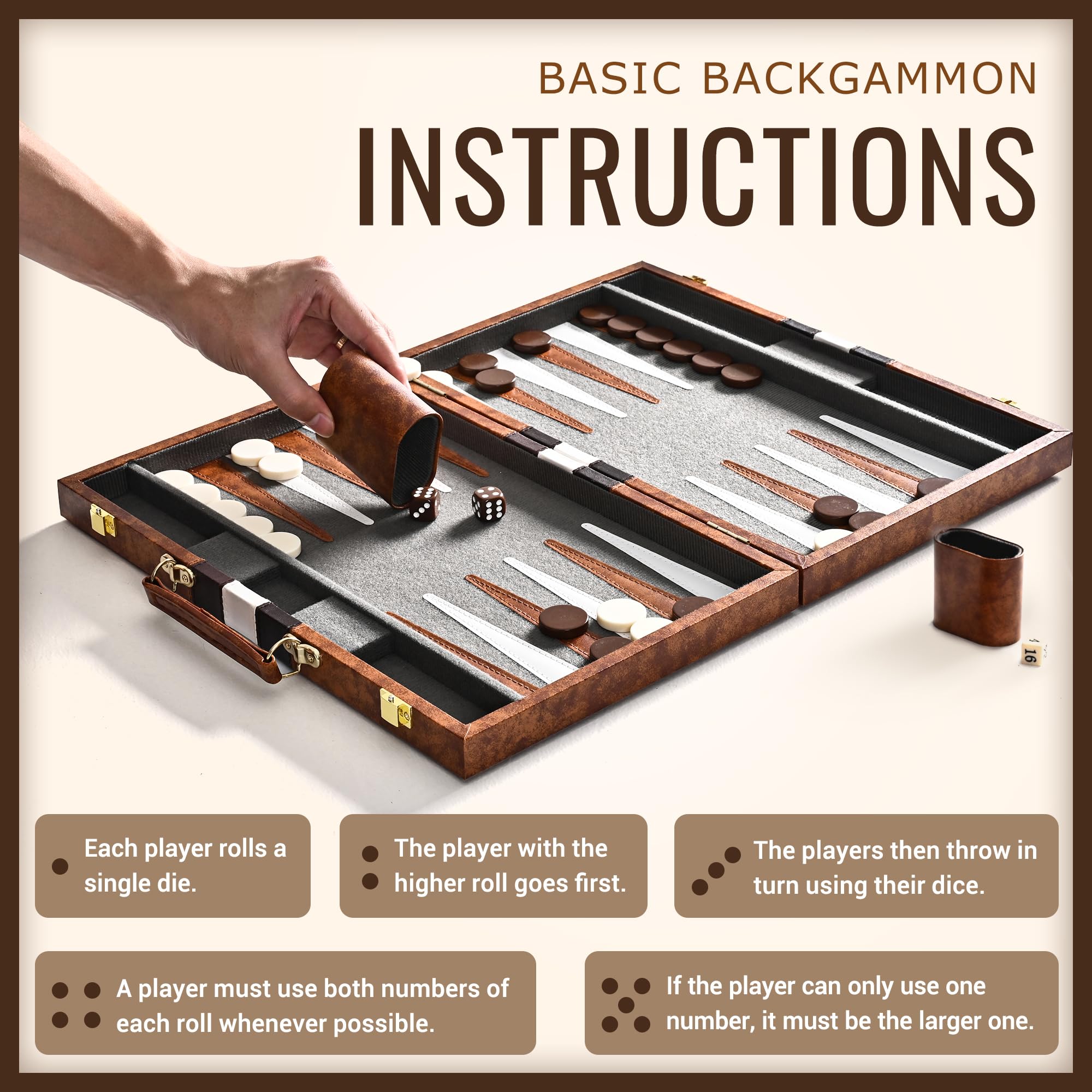 ROPODA travel-ready backgammon kit showing organized setup