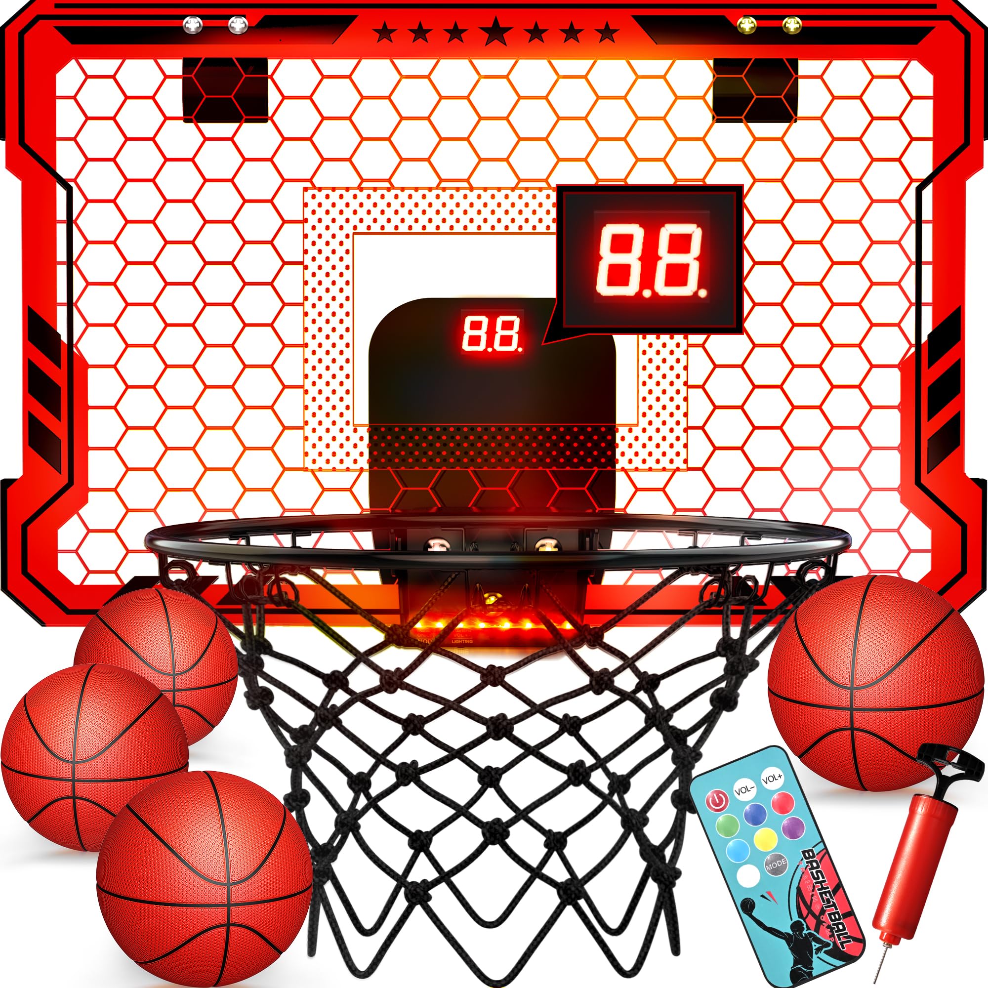 ropoda indoor basketball hoop with 7 LED lights for vibrant game nights