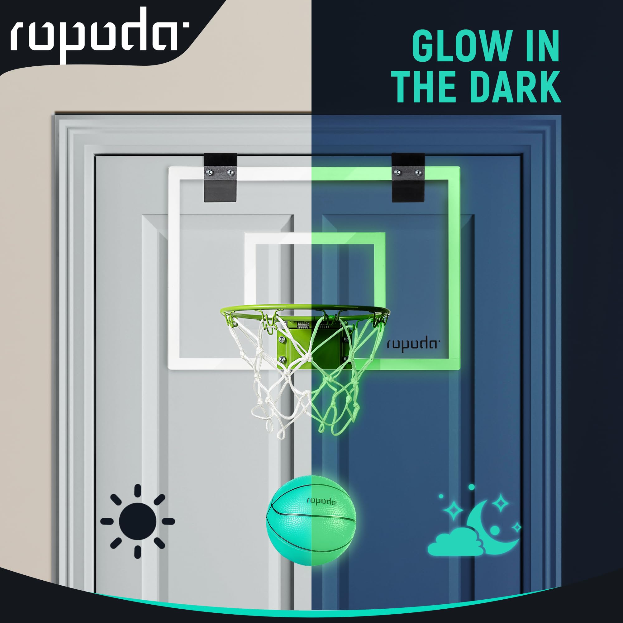 ROPODA mini basketball hoop over-the-door setup for quick game breaks