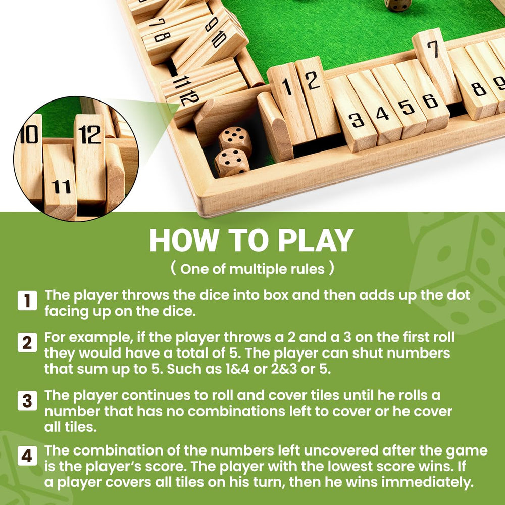 ROPODA Shut The Box Game traditional pub-style play invites friends back to classic fun.