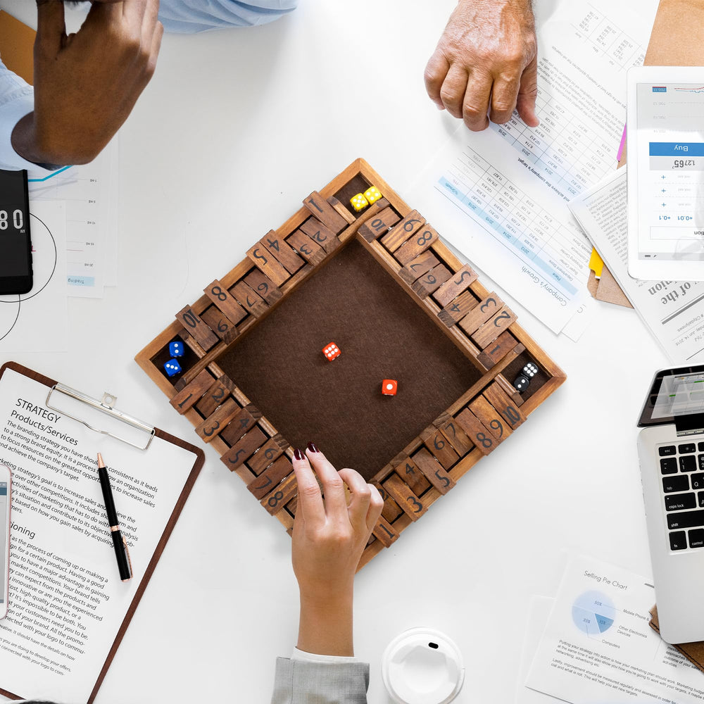 Ropoda shut-the-box rules card outlines classic gameplay.