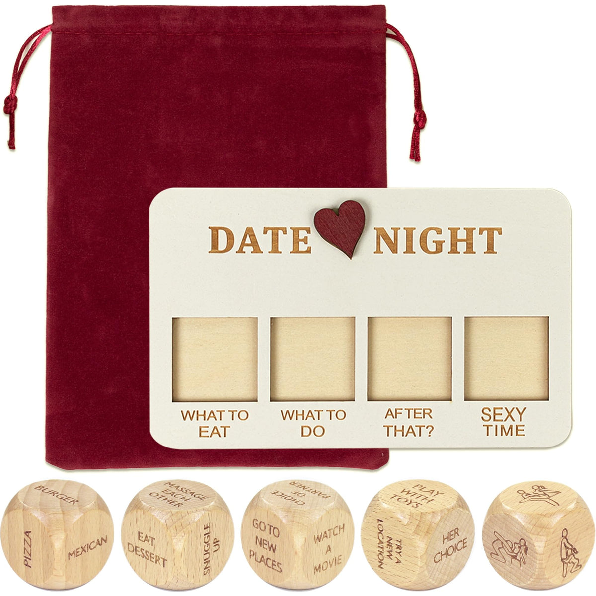 RORTUSAT date night dice wooden set for couples, ideal for spontaneous date ideas.