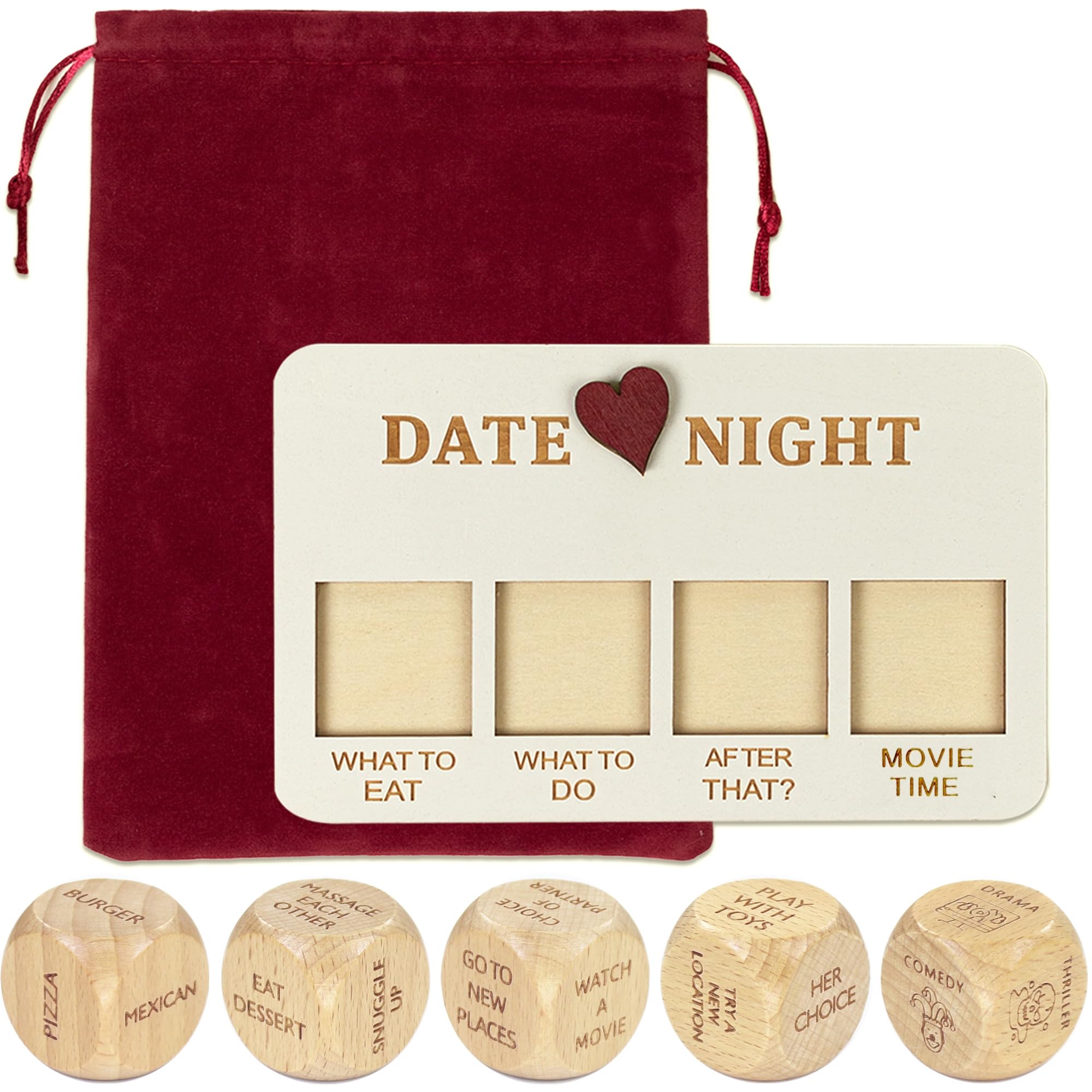 RORTUSAT Date Night Dice wooden close-up showing grain and natural finish.