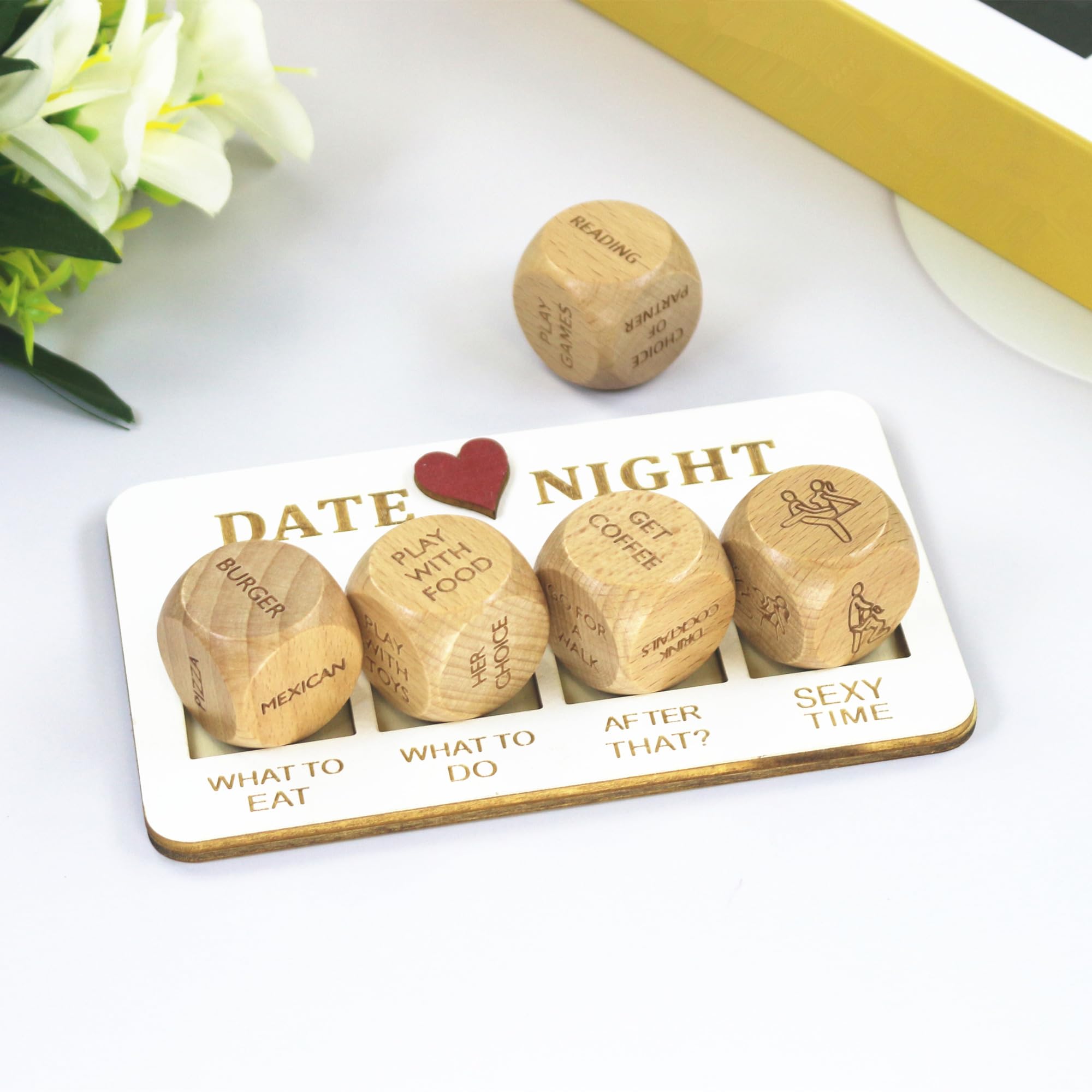 RORTUSAT high-quality wooden dice with laser-engraved patterns for durability.