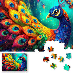 Rose Rain premium 1000-piece peacock puzzle showcases vibrant plumage detail
