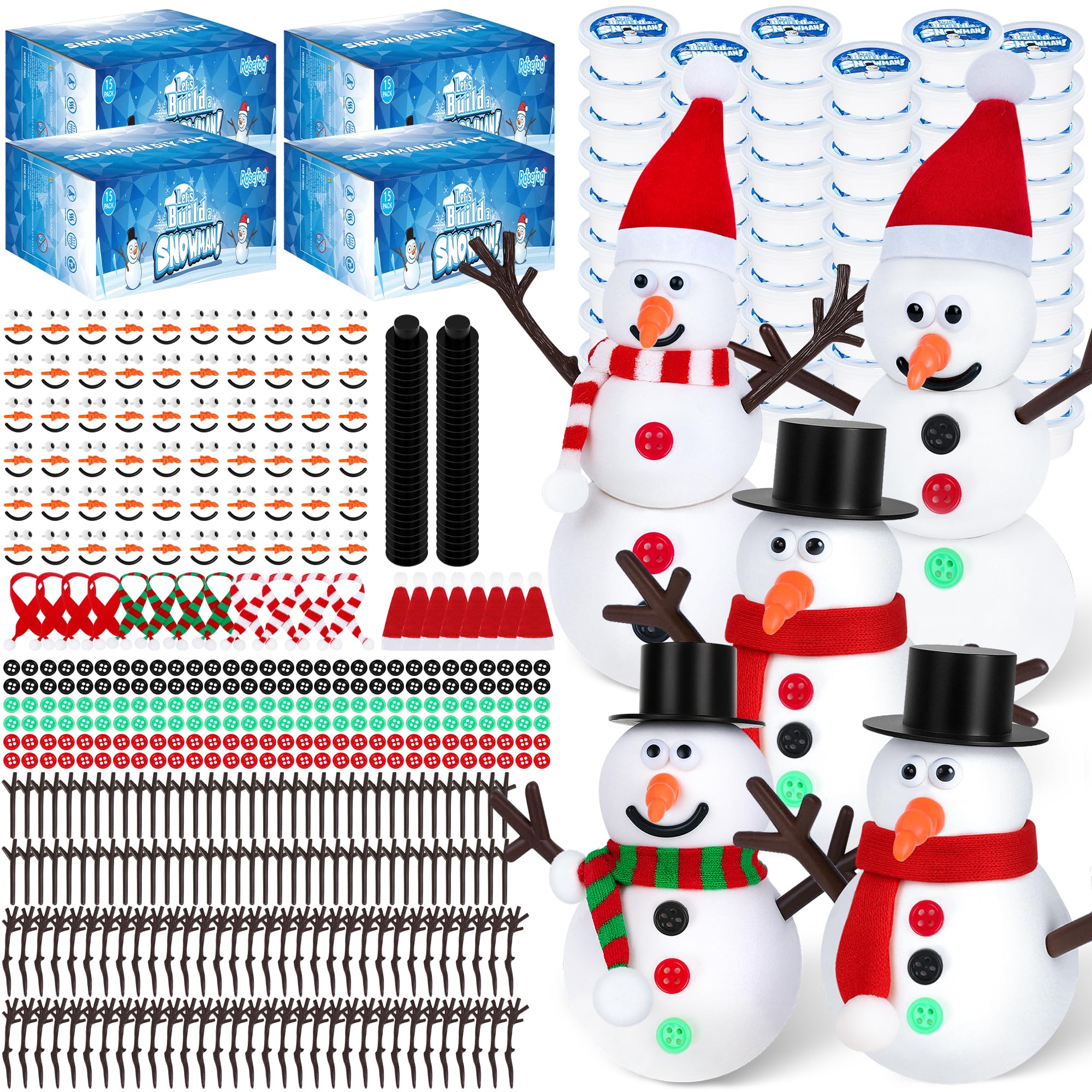 RoseFog Christmas clay pieces for snowman crafts, soft, kid-friendly materials for creative play.