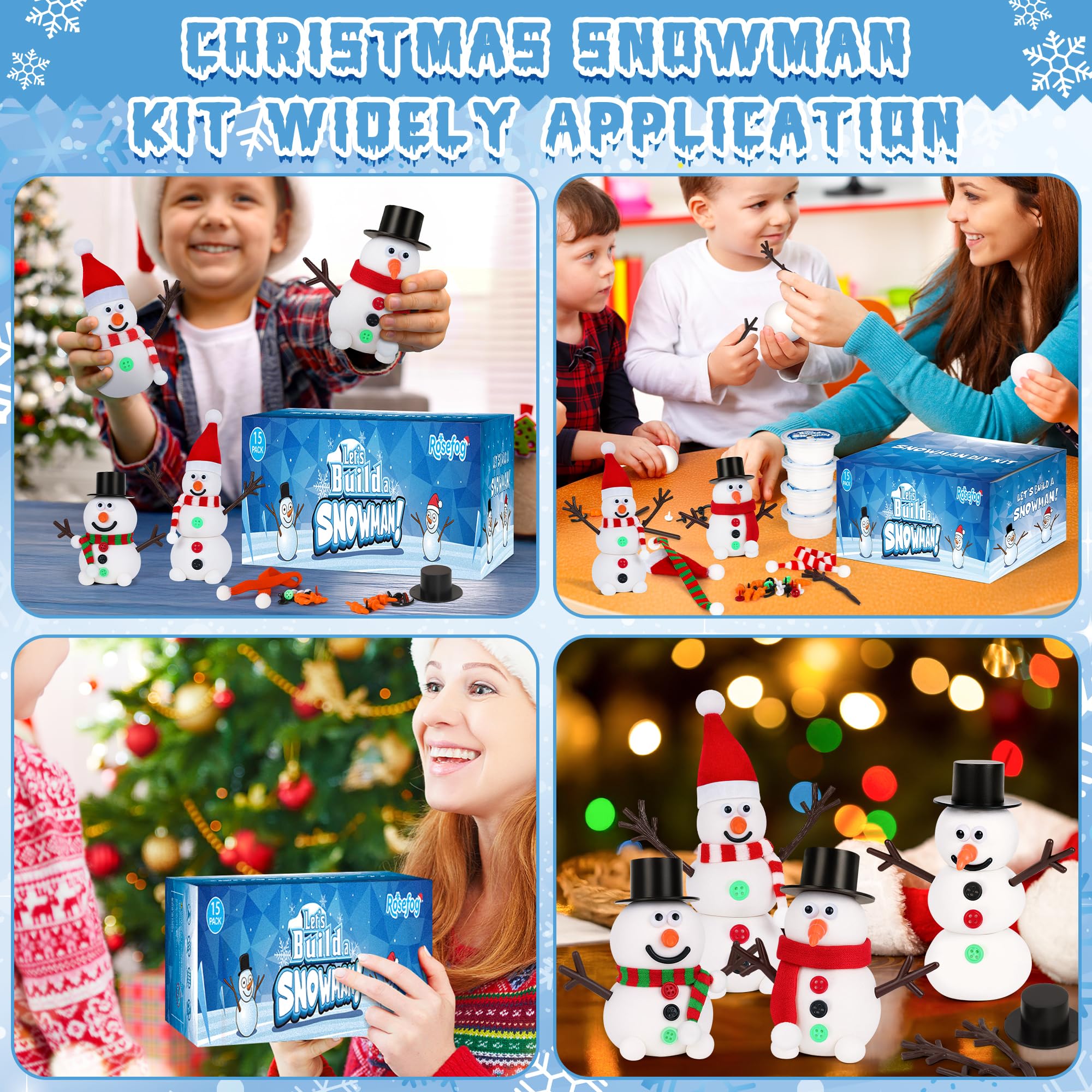 RoseFog snowman components include hat, eyes, nose, and arms for decorating