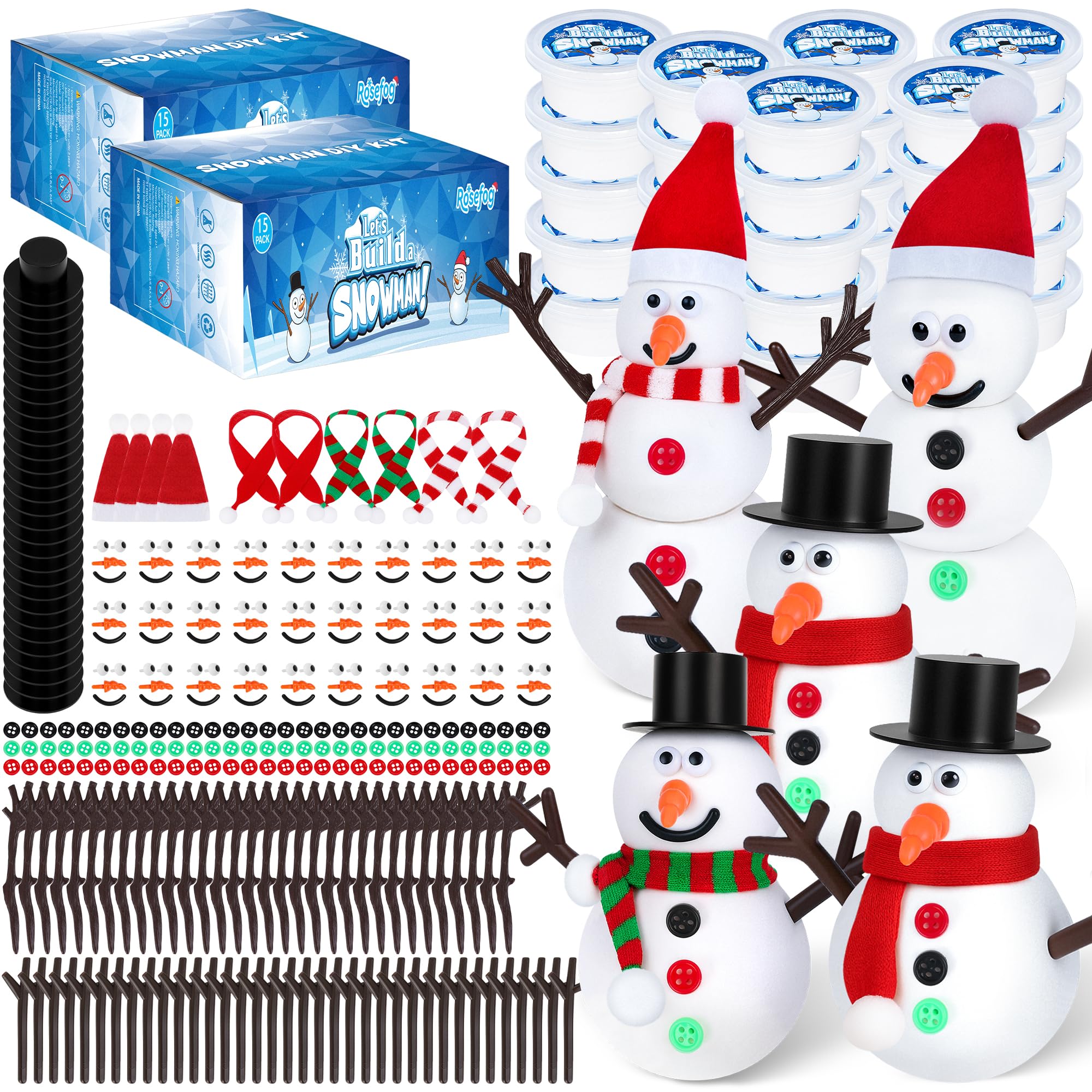 RoseFog Snowman Kit packaging shows large contents for many holiday crafts and family fun.