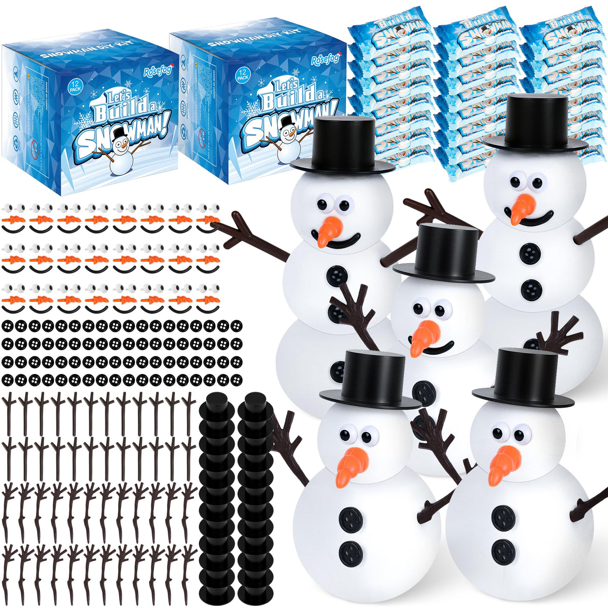 RoseFog Snowman Kit contents show the complete set for festive home decorating projects.