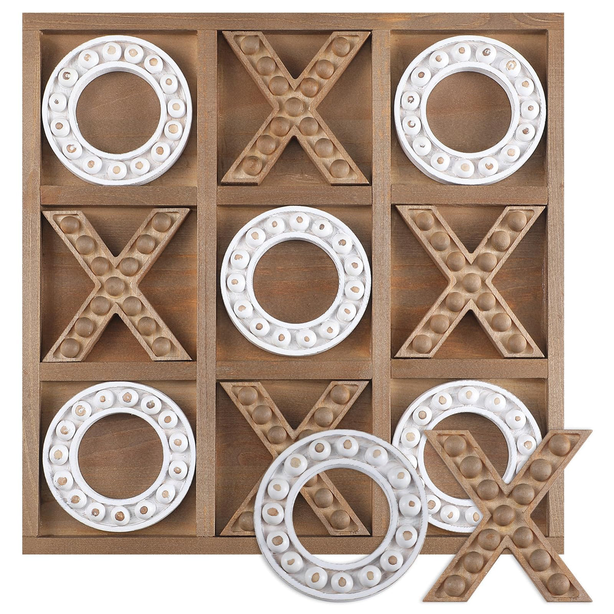 Rotatingpals Tic Tac Toe board shows natural wood grain for cozy family game nights