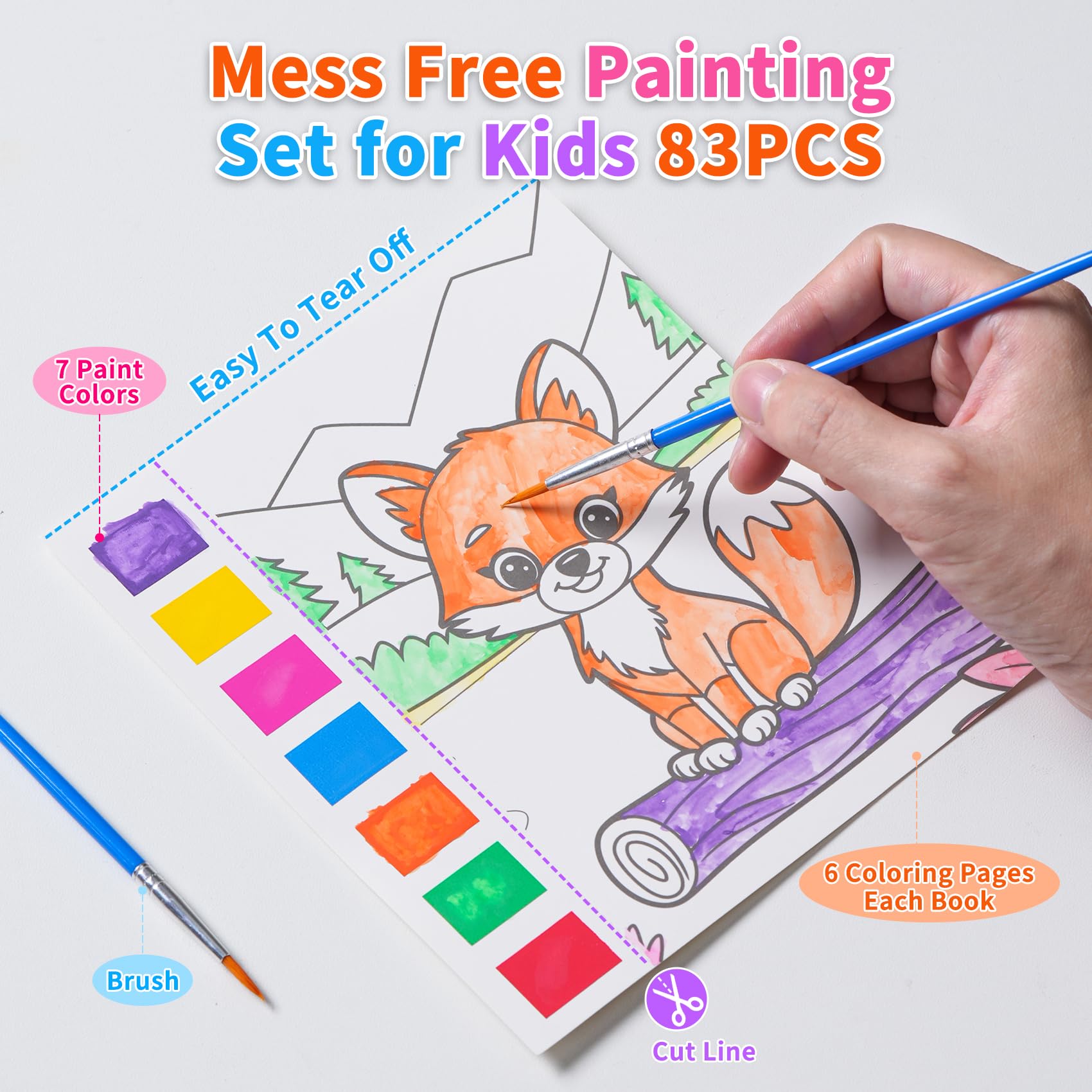 Rotu water coloring book close-up showing palettes for mess-free painting
