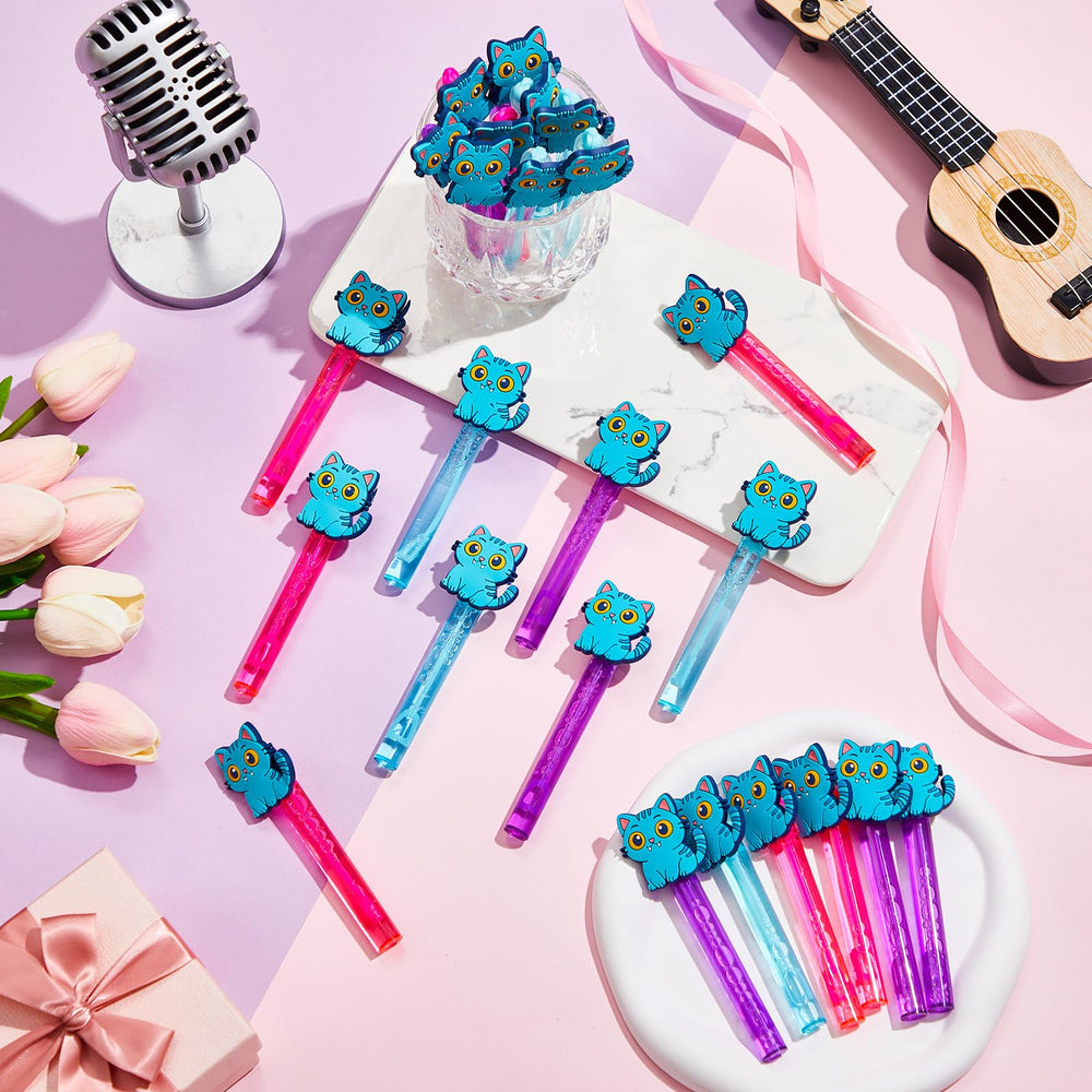 RoundFunny purple cat bubble wand adds cute style to birthday parties.