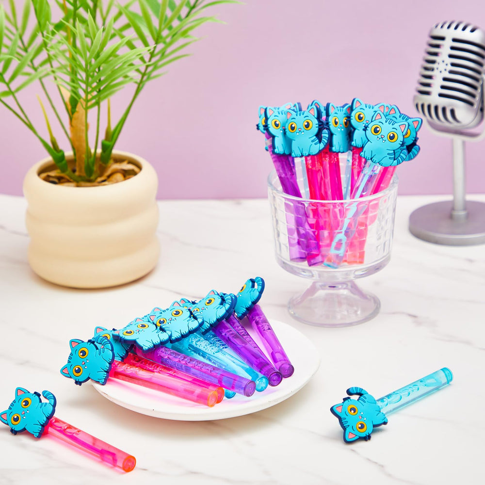RoundFunny turquoise cat bubble wand offers compact fun for celebrations.