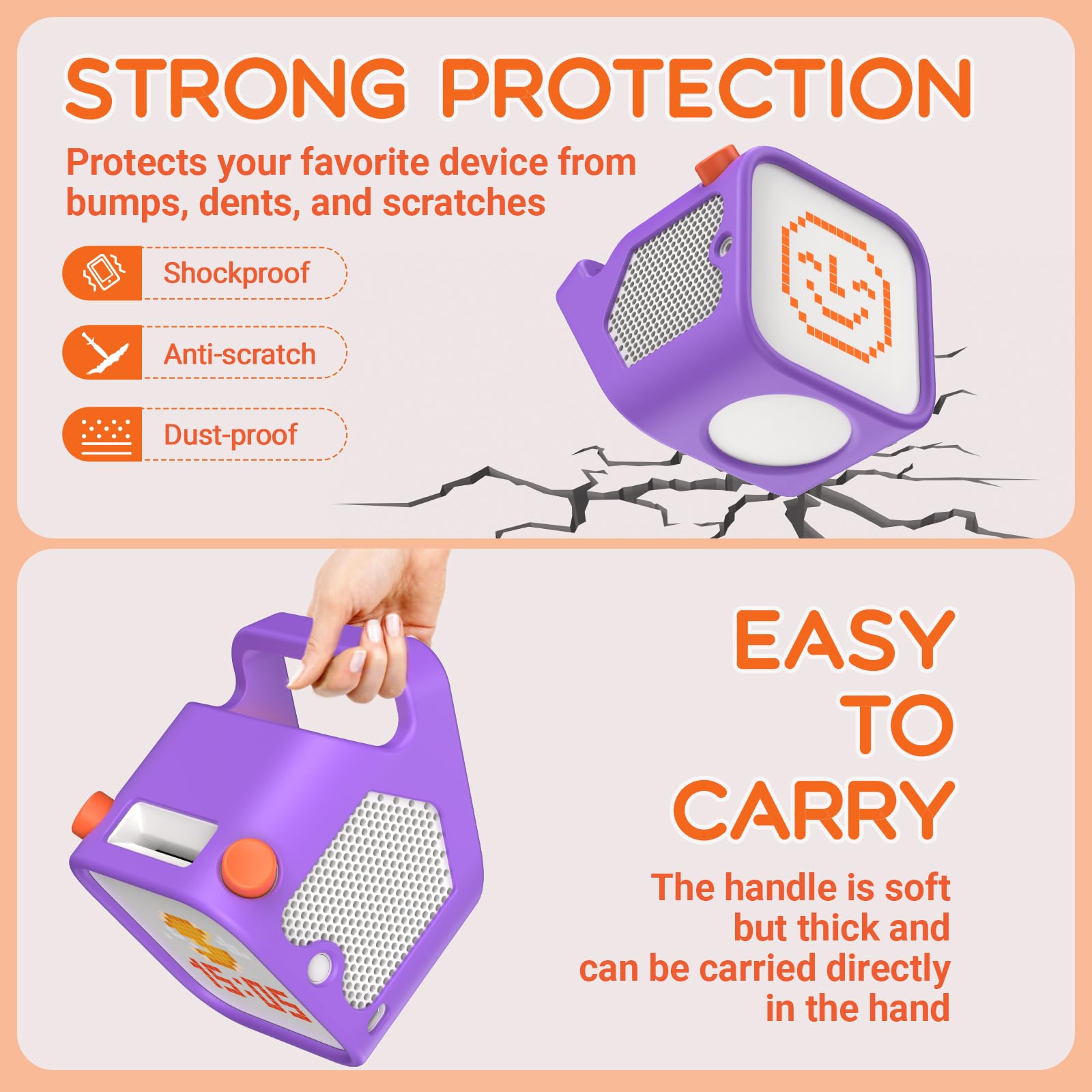 ROUNKIN silicone case for Yoto 3rd Gen purple back view with durable protection
