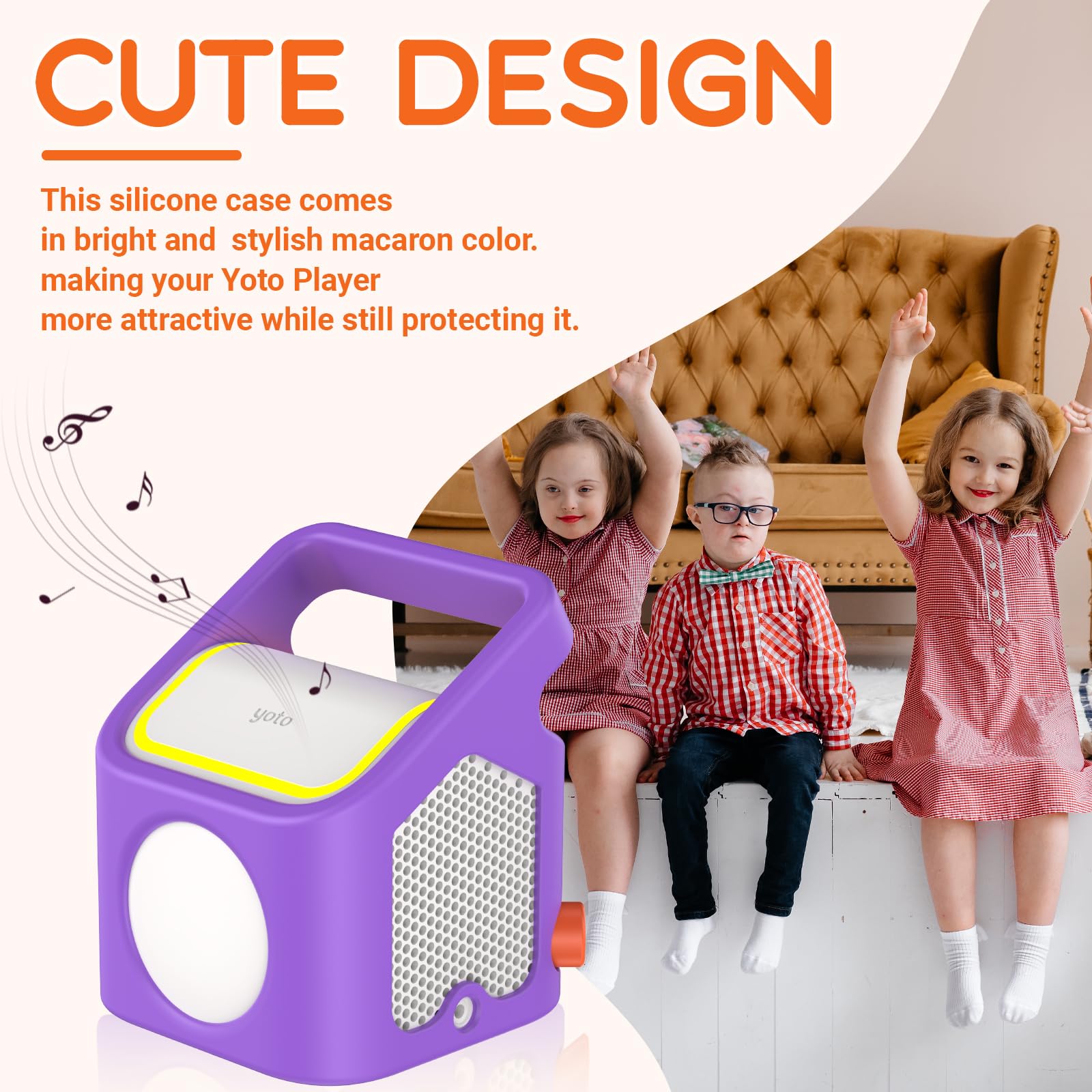 ROUNKIN silicone case for Yoto 3rd Gen purple side view highlighting ergonomic design