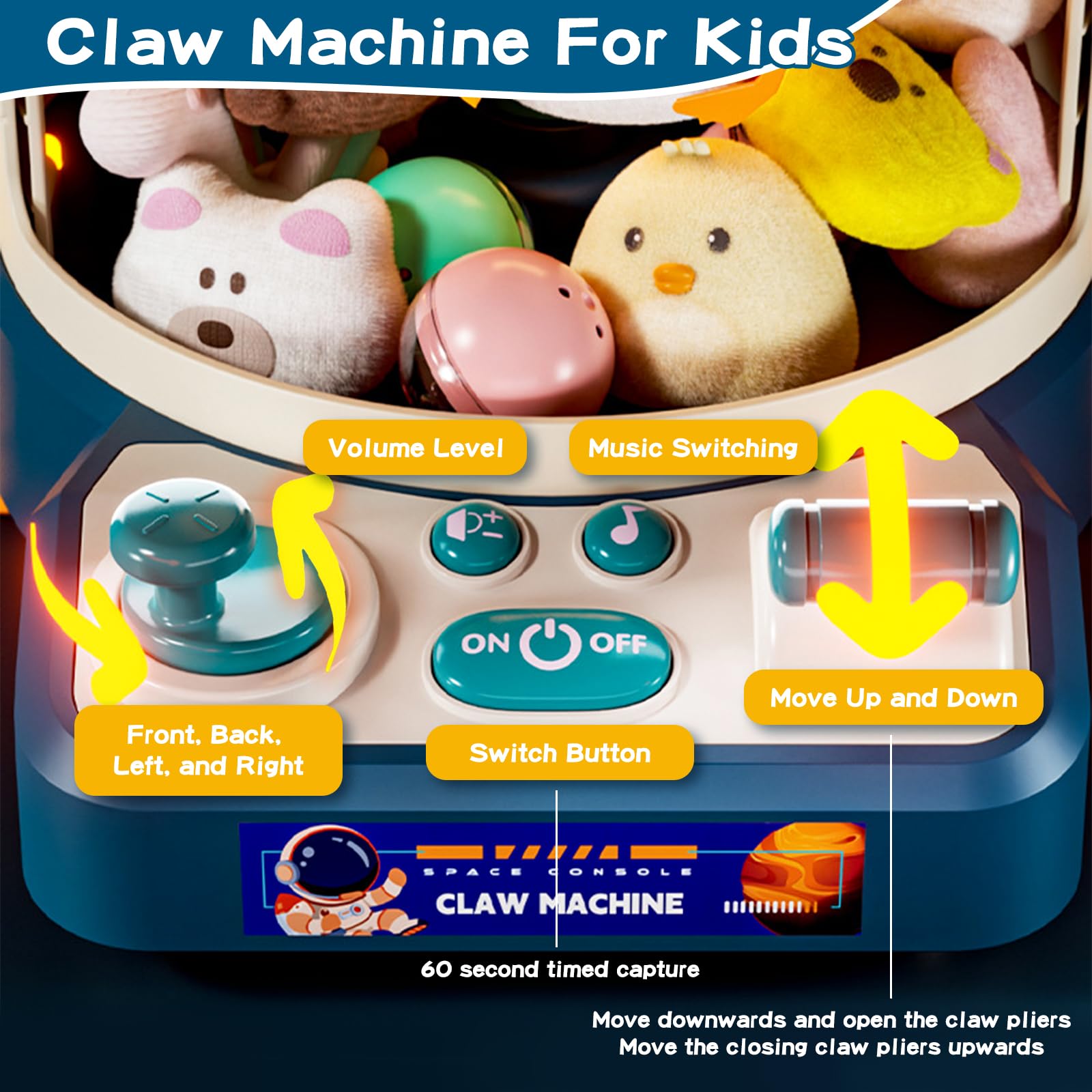 ROUSKY space-themed claw machine adds colorful decor to a playroom.
