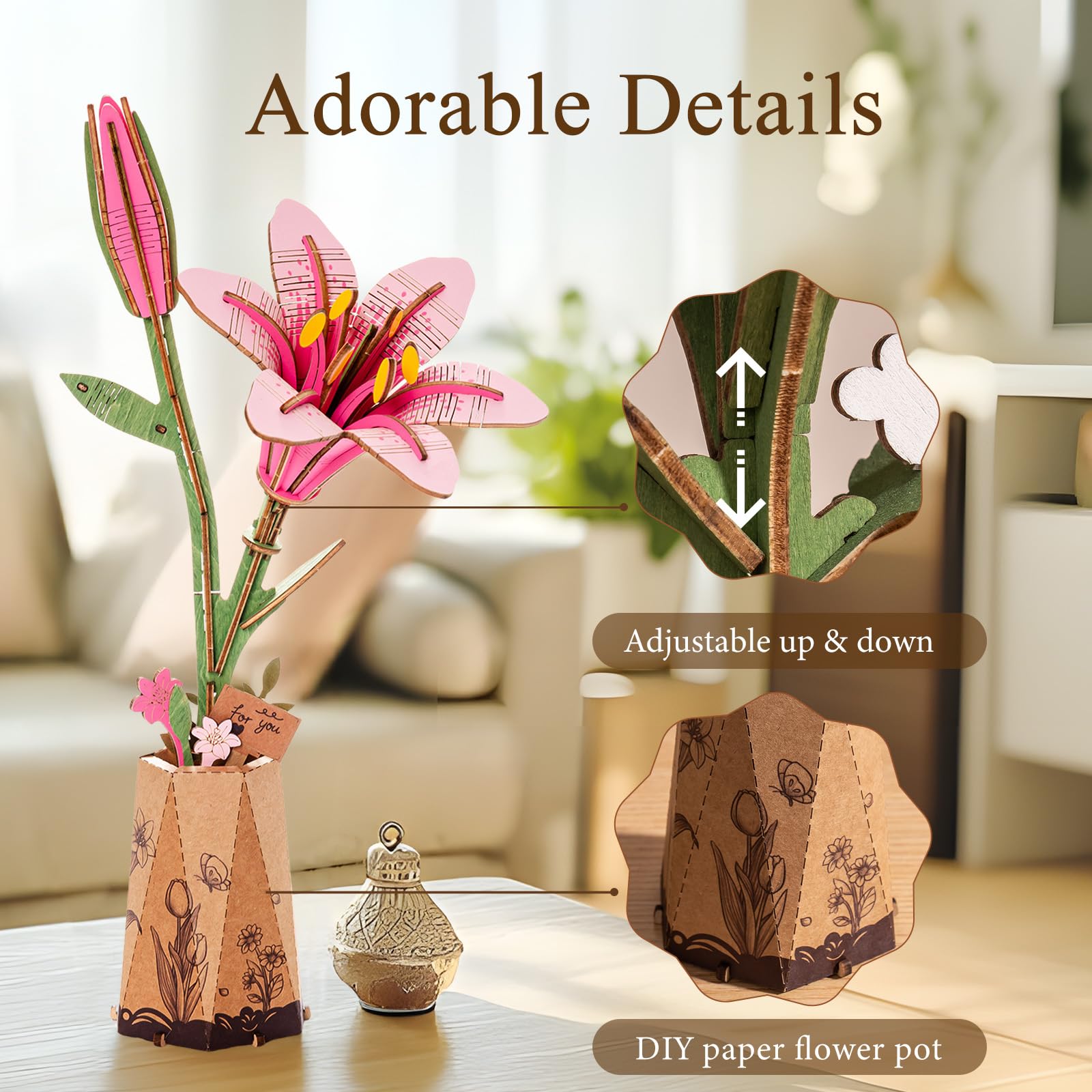 Rowood 3D flower puzzle kit with customizable blooms for personal décor