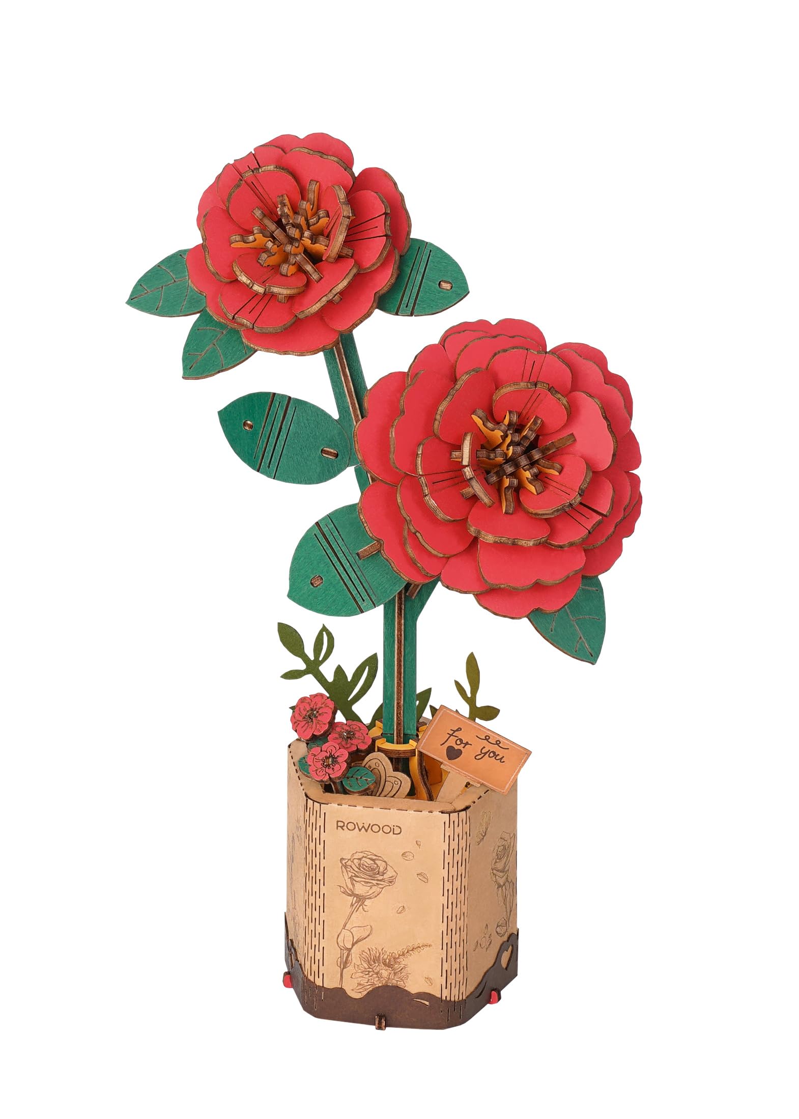 Rowood 3D artificial camellia bouquet for lasting home decor