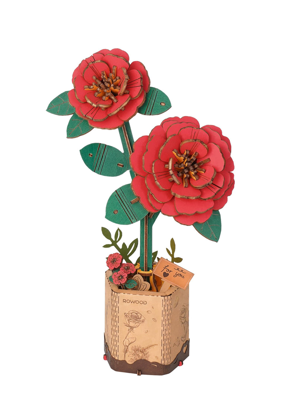 Rowood 3D artificial camellia bouquet for lasting home decor