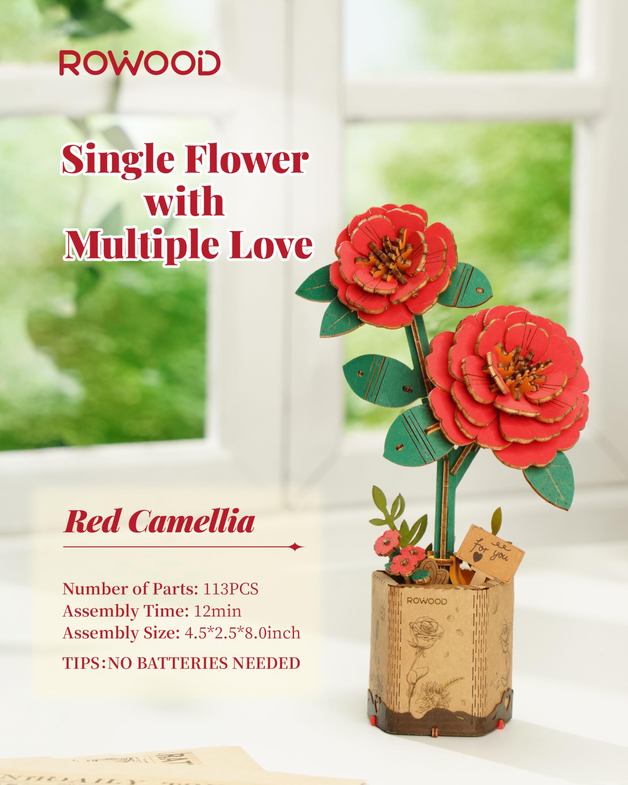 Rowood 3D artificial flower custom stems enable adjustable arrangements