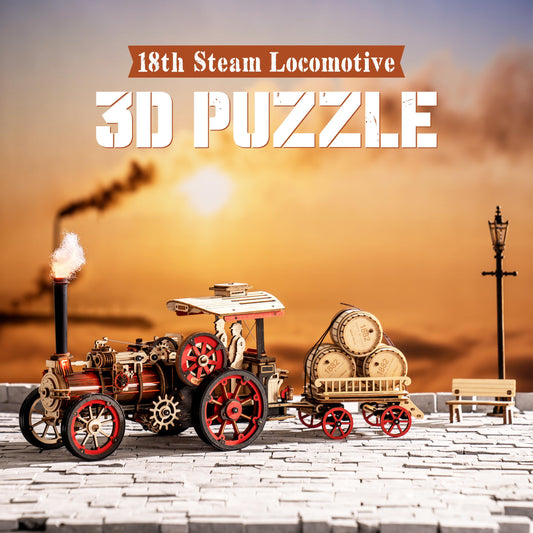 Rowood 3D puzzle steam locomotive side view demonstrates authentic scale for realism