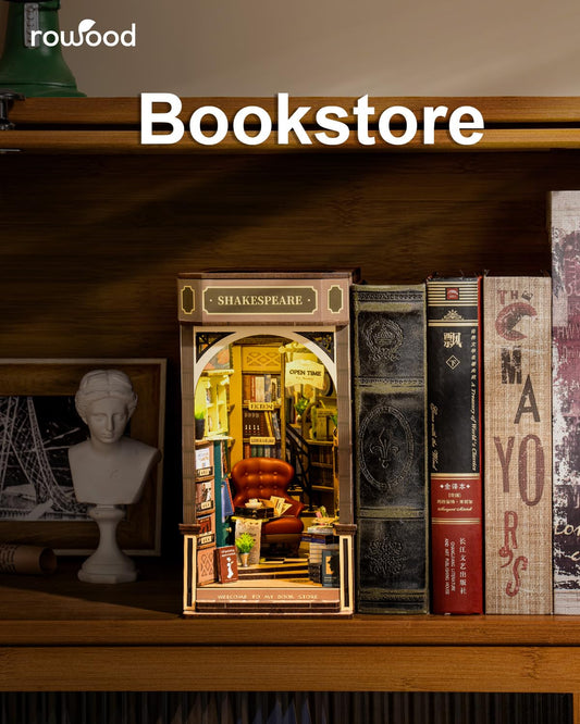 Rowood Book Nook Kit inside scene showing space for mini figurines