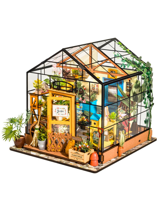 Rowood Cathy’s Flower House front view, a cozy decorative miniature for shelves