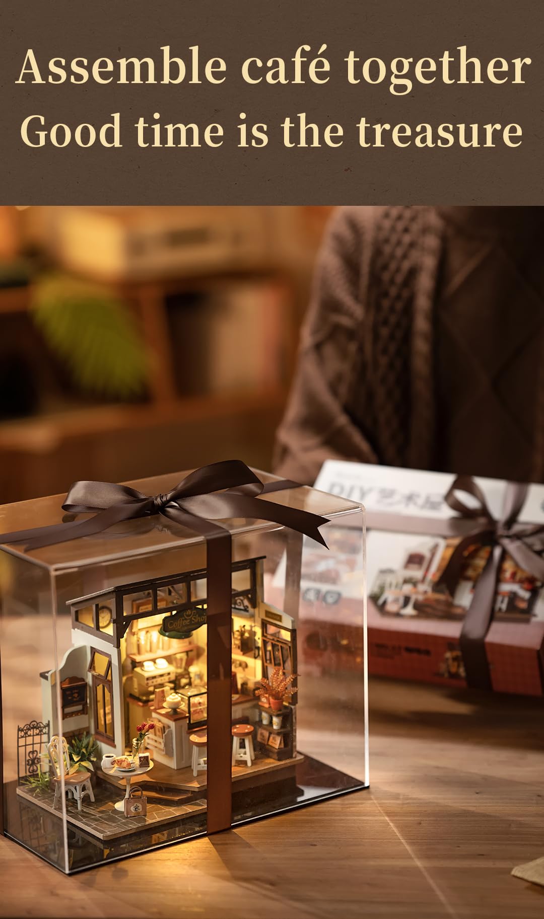 Rowood Coffee Miniature House Kit gift-ready packaging ideal for holidays or birthdays.