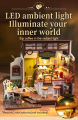 Rowood Coffee Miniature House Kit wood textures highlight natural charm.