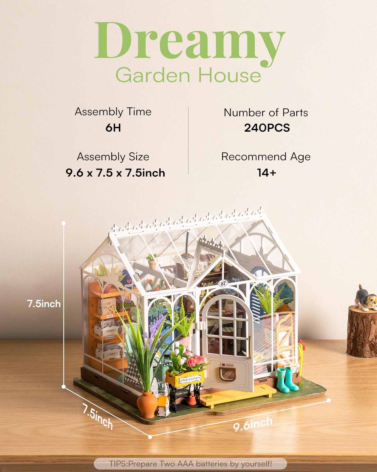 Rowood DIY Miniature House Kit panorama flower room with natural light
