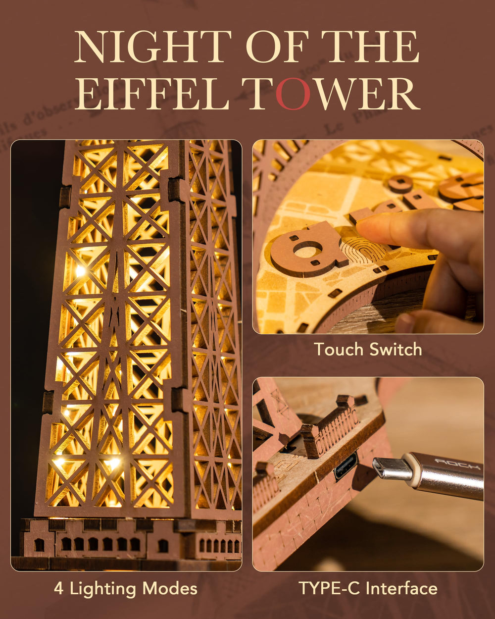 Rowood Eiffel Tower home decor display adds Parisian charm to shelves.