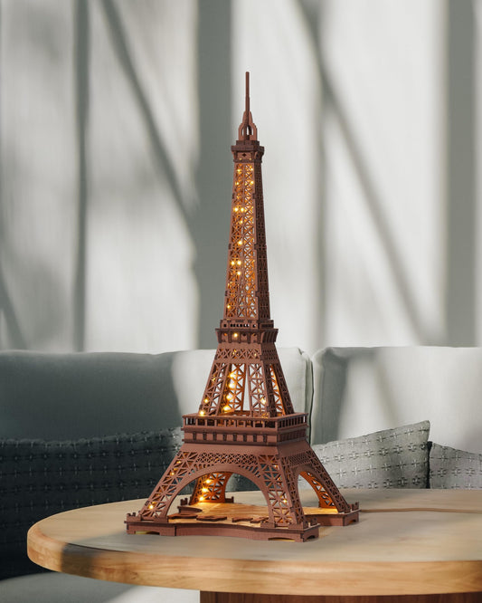 Rowood Eiffel Tower LED light modes illuminate the model for ambient room decor.