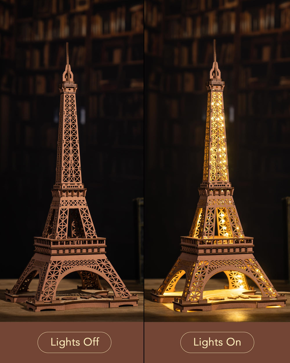 Rowood Eiffel Tower USB-C powered lighting for easy, battery-free setup.