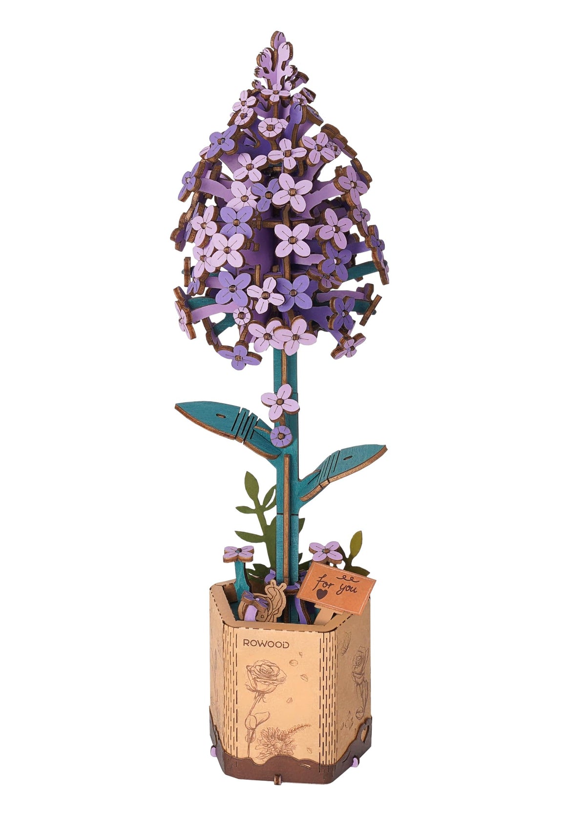 Rowood Lilac 3D puzzle flower close-up showing detailed petals for a calming desk decor