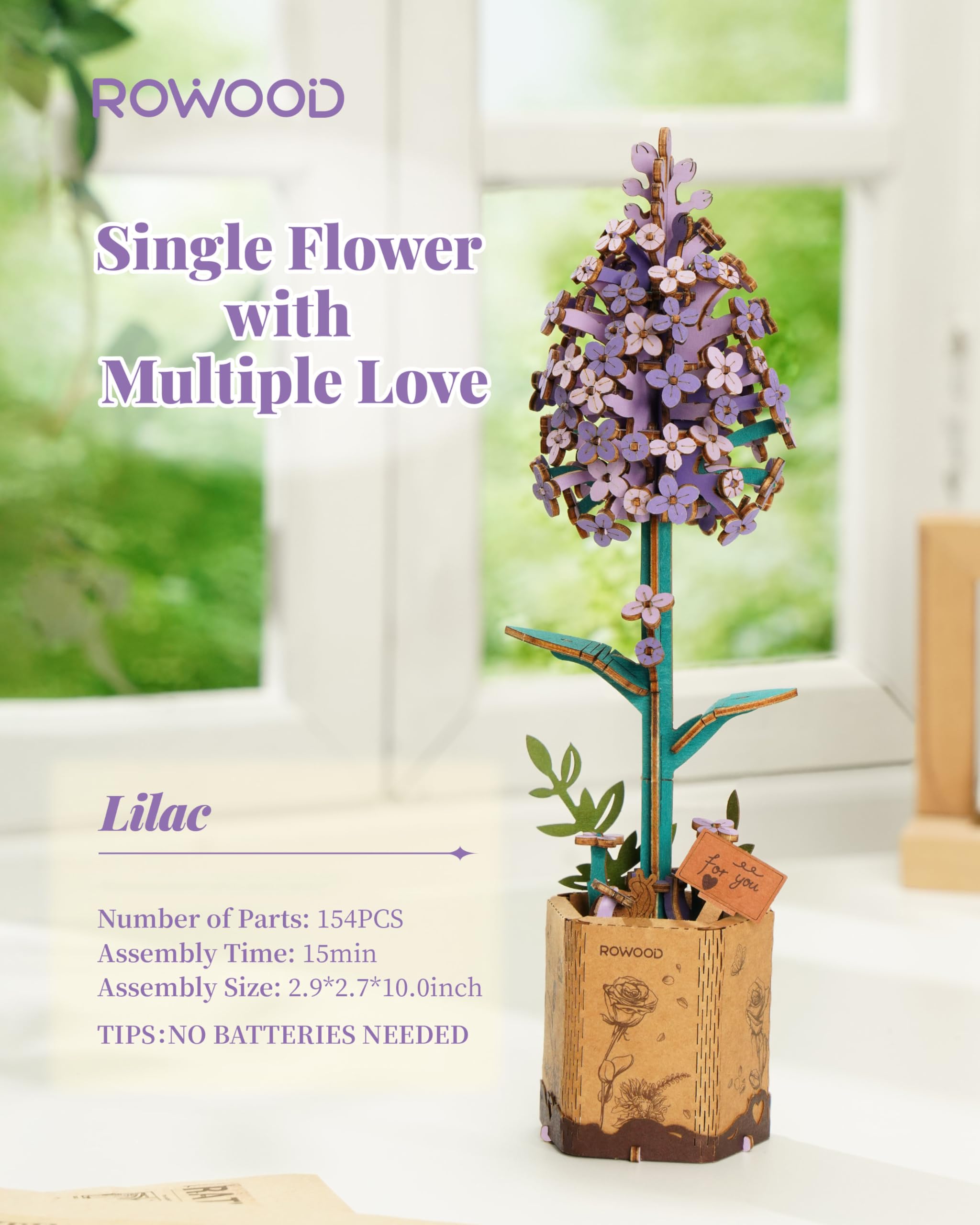 Rowood Lilac bloom displayed on a base demonstrates elegant home decor