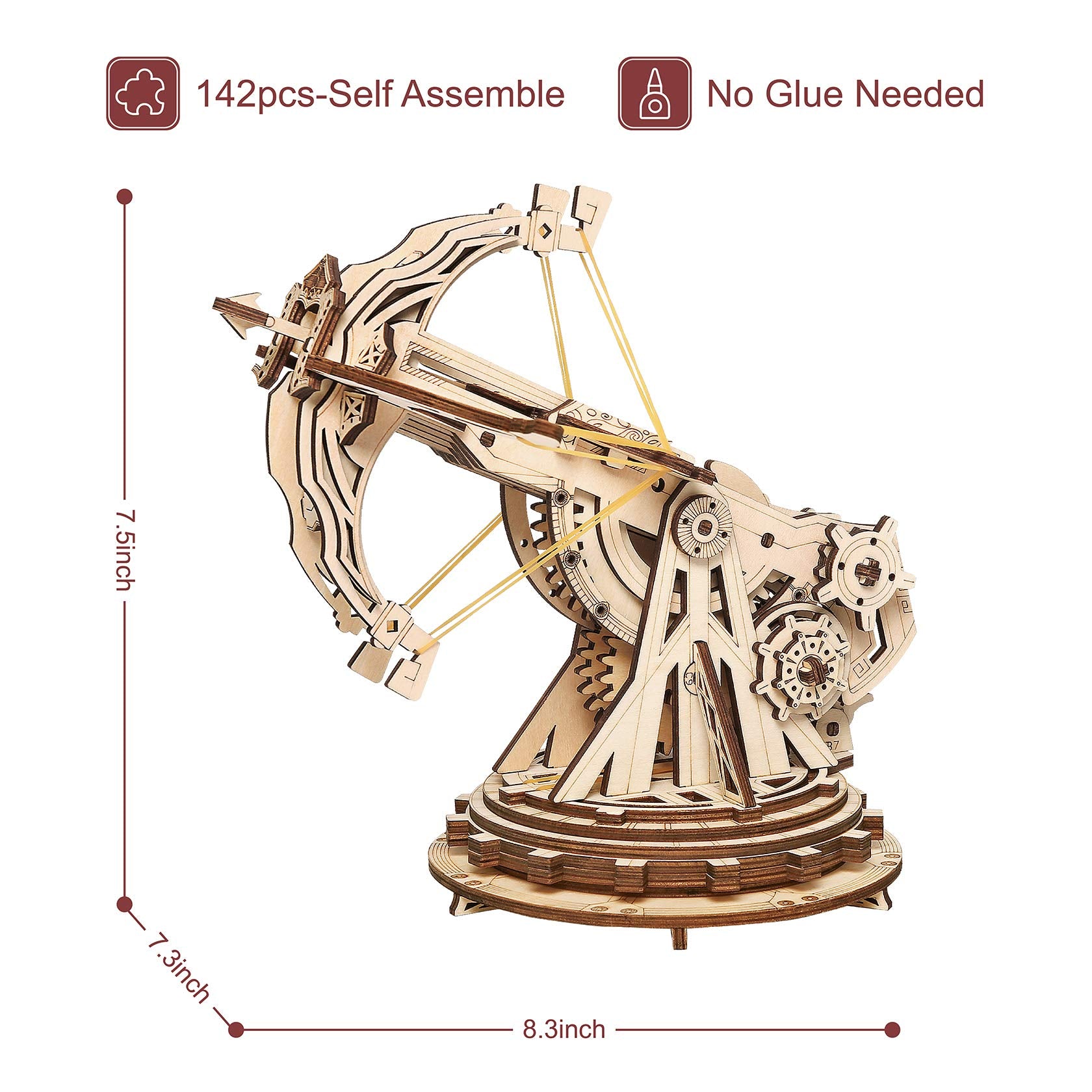 Rowood mechanical wooden model highlighting gears and moving components