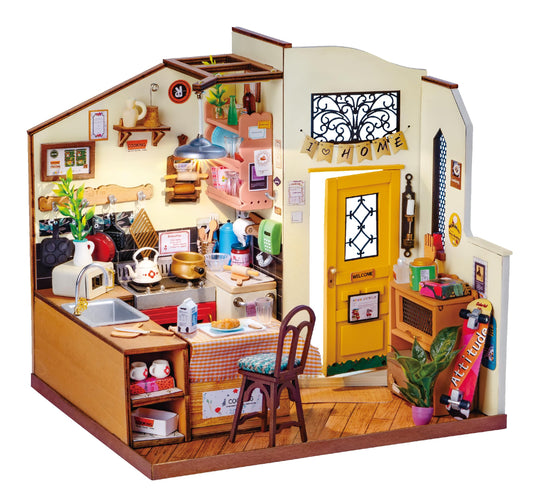 Rowood miniature house kit kitchen with LED lights for a cozy display