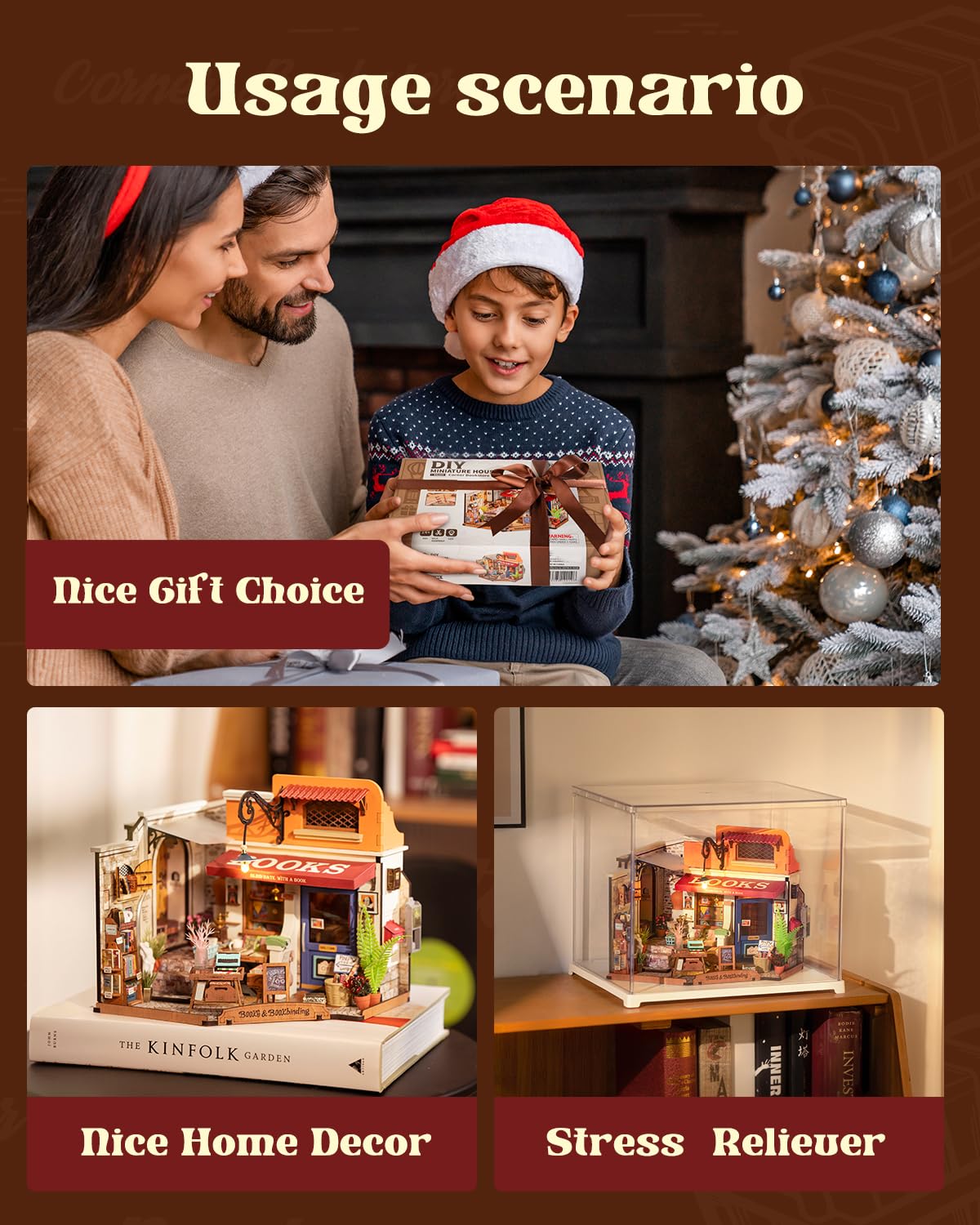 Rowood Miniature House Kit LED warm ambient lighting enhances ambience.