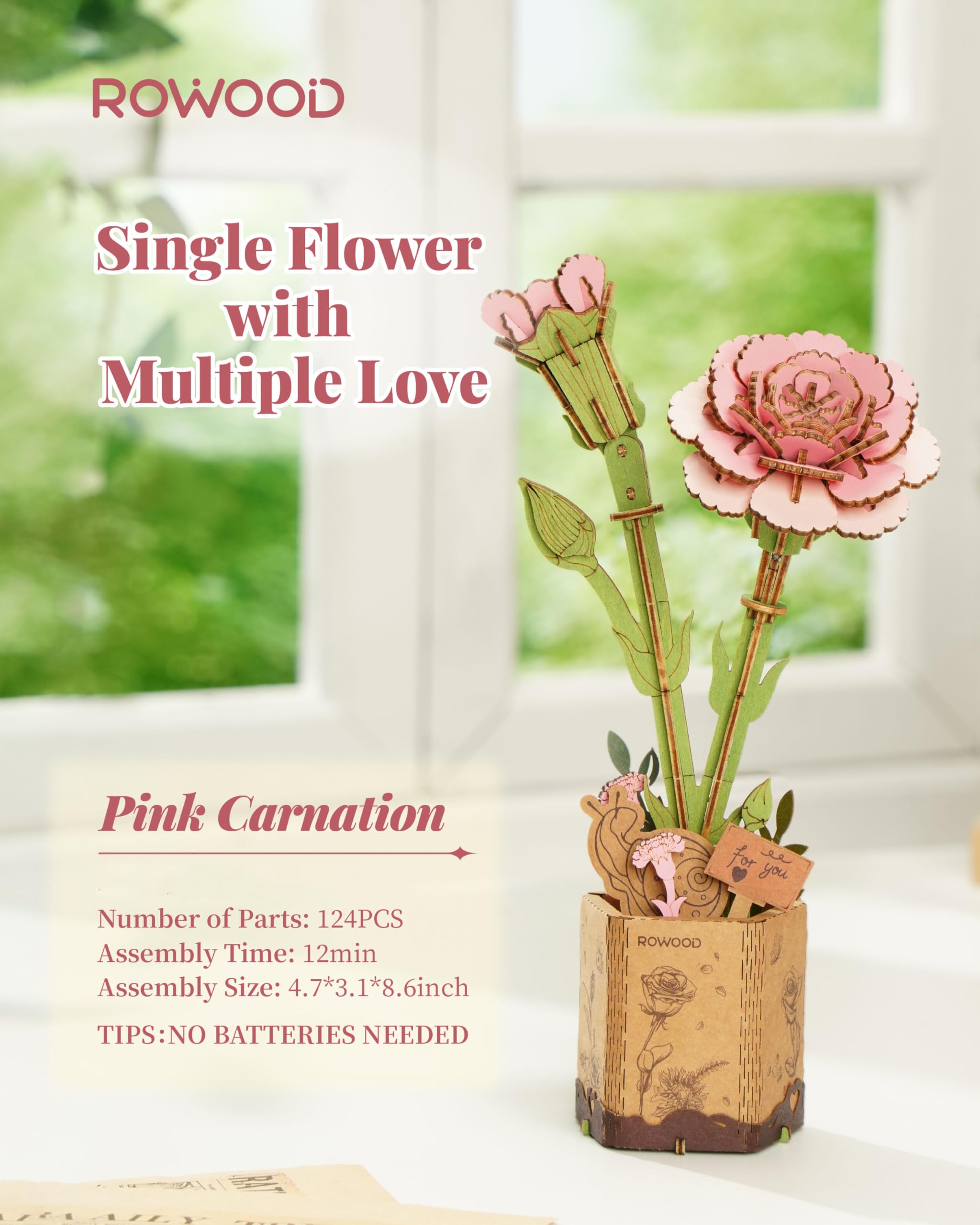 Rowood pink carnation cards included for personalized notes