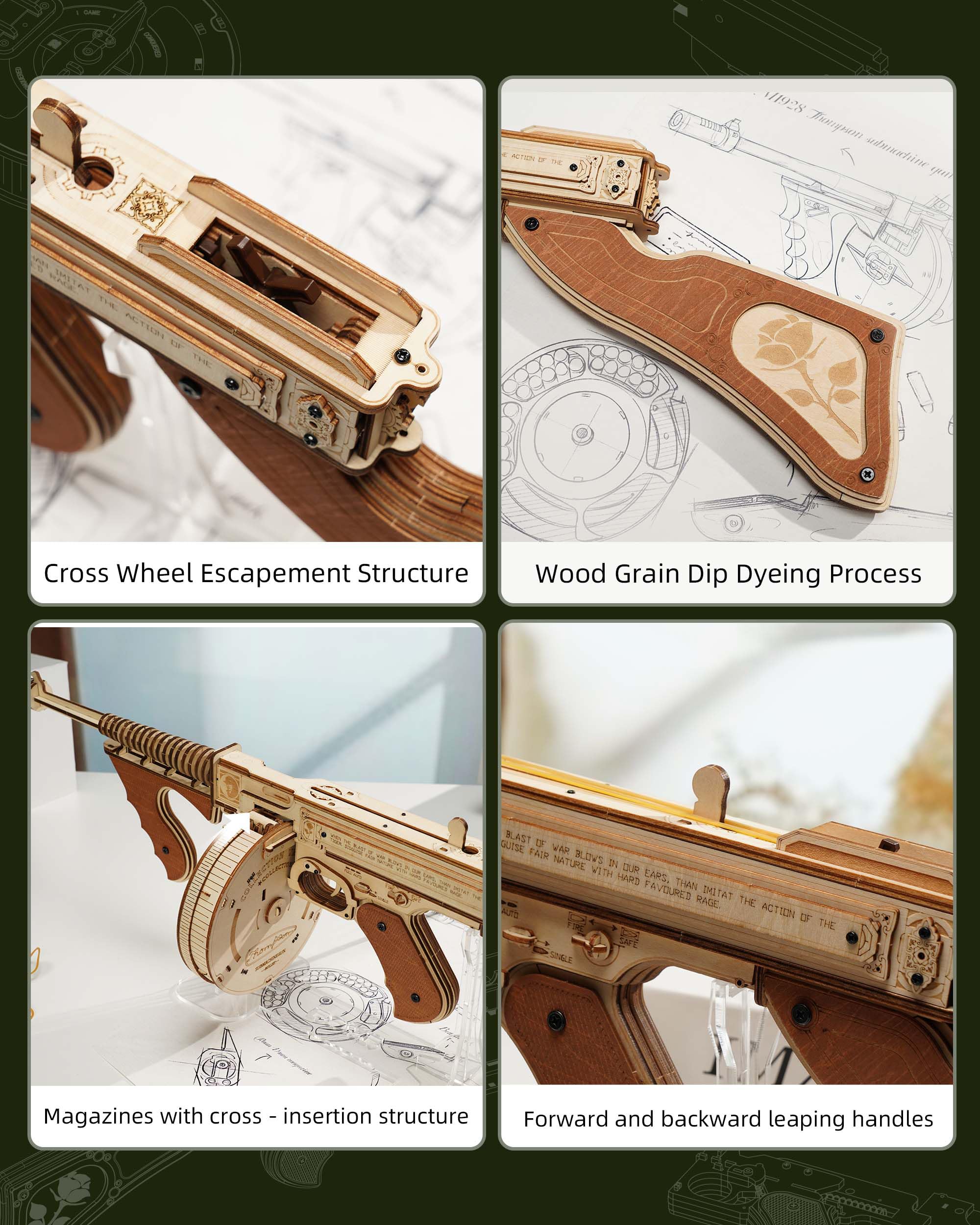 Rowood puzzle pieces showing compact, intricate laser-etched details.