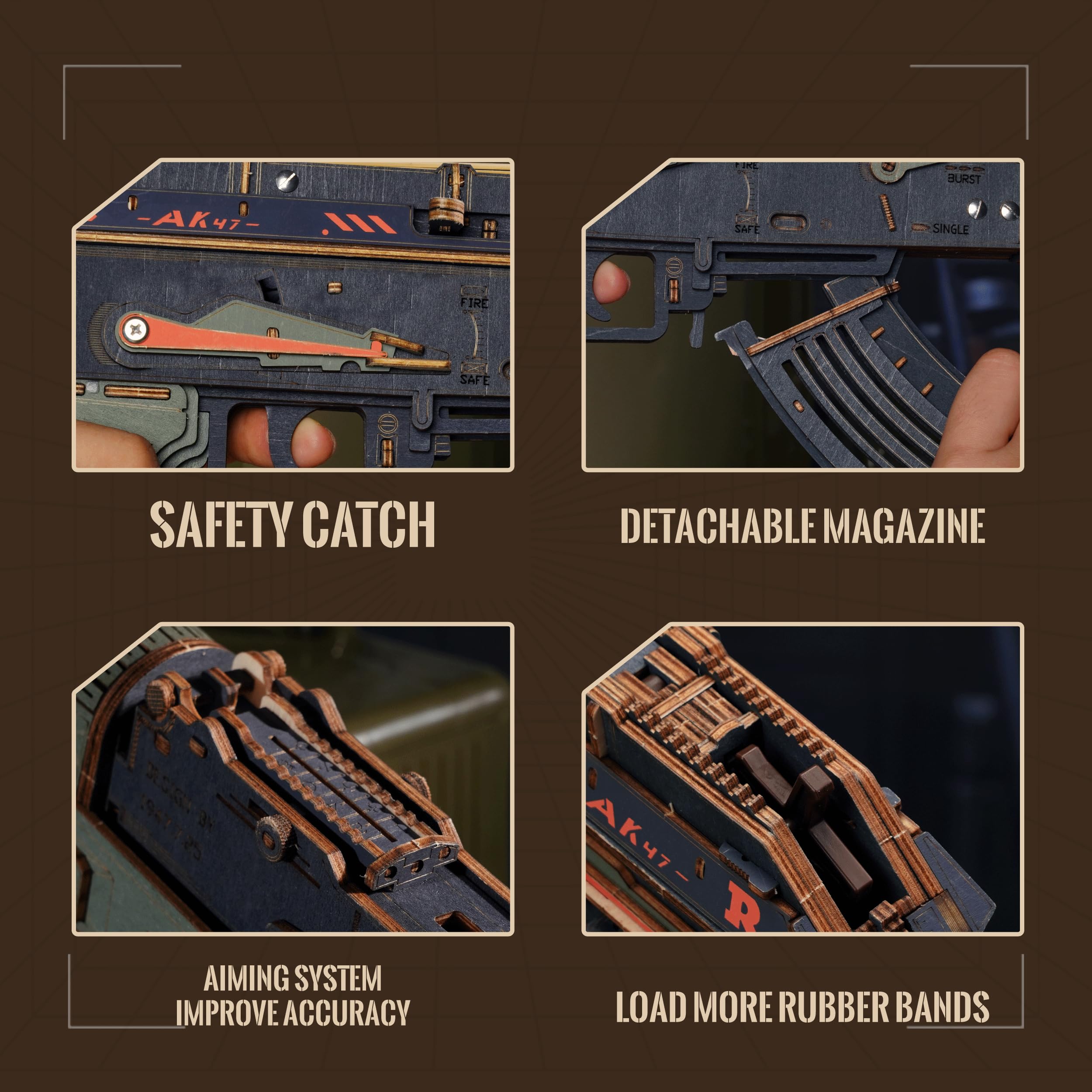 Durable wood construction ensures sturdy, long-lasting model after assembly.