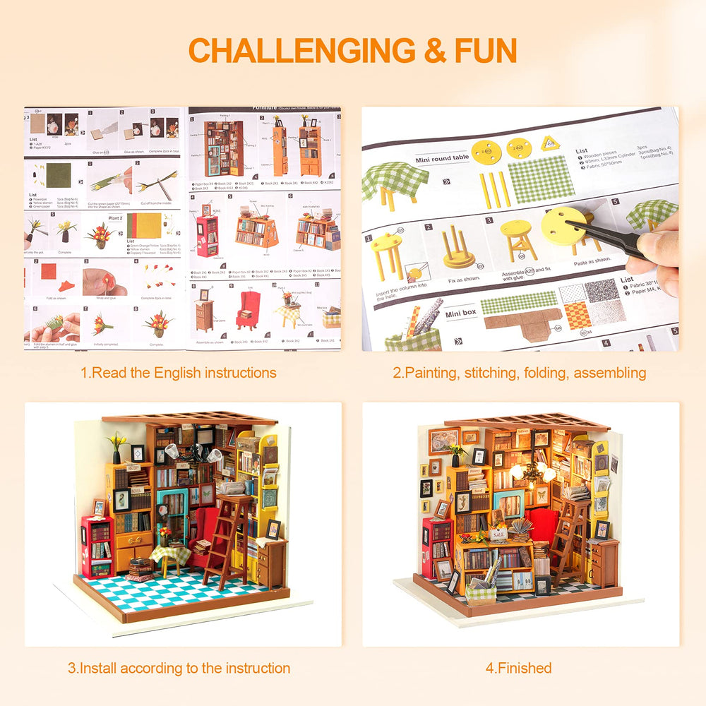 Rowood Sams Study dollhouse creative decoration idea delivers satisfying DIY experience.